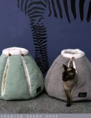 Straight -hair pet nest semi -closed warm cat and dog nest in winter plus velvet comfortable rest Sleep pet nest